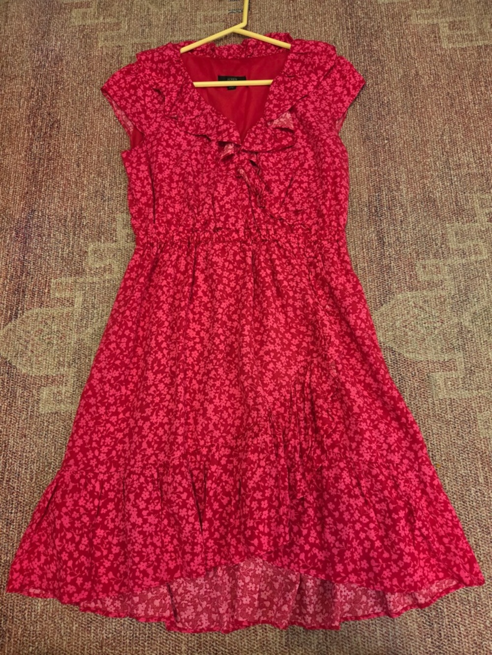 J. Crew V-Neck Ruffle mini faux wrap Dress Tossed Bouquet Print Sz 0 floral